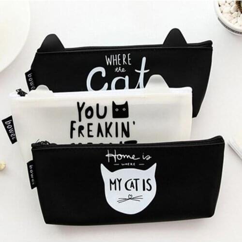 1 Pieces Kawaii Cute Cat Pen Pencil Bag Silicon School Stationary Receive Tools Makeup Pouch Cosmetics Case