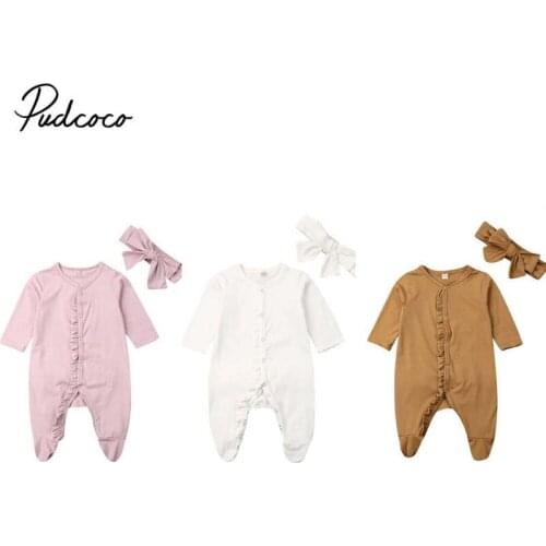 2019 Brand Baby Kids Boy Girl Infant Romper Jumpsuit Soft Cotton Clothes Autumn New Solid Ruffle Outfit Cute Playsuit