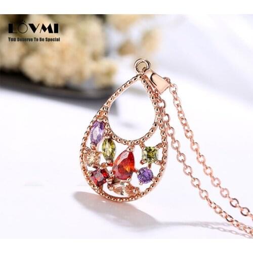 2021 Luxury Retro Jewelry Womens Gold Necklace Crystal Stone Ruby Emerald Amethyst Water Drop Zircon Pendant Jewellery Gifts