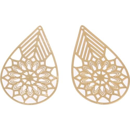 4pcs Stainless Steel Gold Plated Charms Oval Chandelier Earring Connectors Pendants For DIY Jewelry Making Earrings Findings