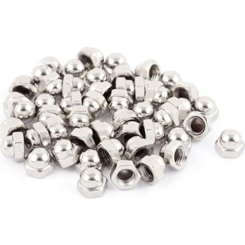 50 Pcs M5 304 Stainless Steel Metric Dome Head Cap Hexagon Nuts Silver Tone