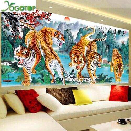 Tiger Five Fortunes diamond painting Large Animal 3d Picture of rhinestone diy Full mosaic diamant embroidery Home Decor YY3350
