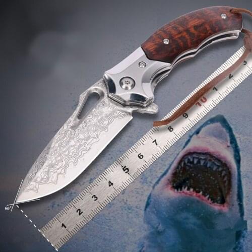 Damascus Folding Knife Tactical Camping VG10 Blade Survival Utility Outdoor EDC Tools Pocket Knives Snakewood Handle