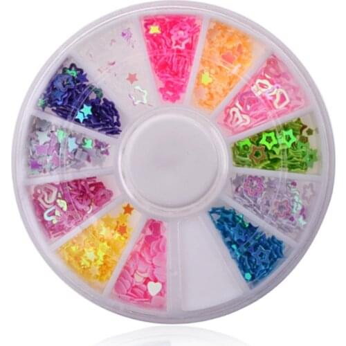 DIY nail art decorations Wheel 12 color stars love PVC Nail Glitter Nail Rhinestones Wheel Nail Tools