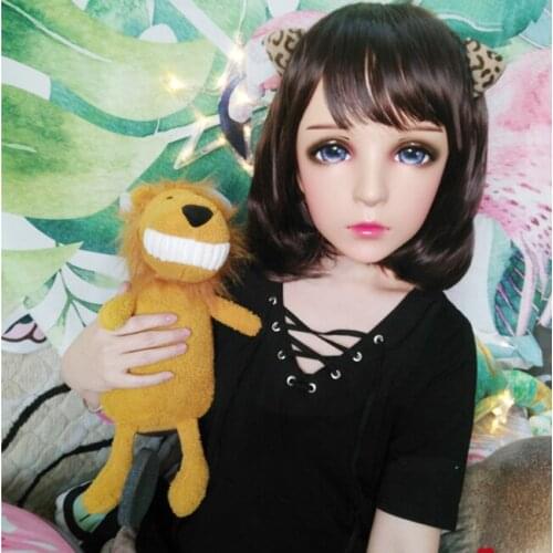 Feng-3)Female Sweet Girl Resin Half Head Kigurumi BJD Eyes Crossdress Cosplay Japanese Anime Role Lolita Mask With Eyes And Wig