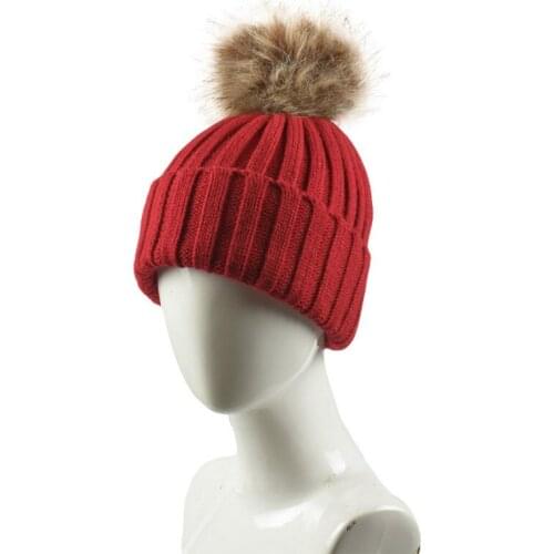 H7499 Korean Female Male Knitted Beanies Hat Ladies Autumn Winter Thick Imitation Fox Fur Ball Cap Men Women Warm Skullies Hats