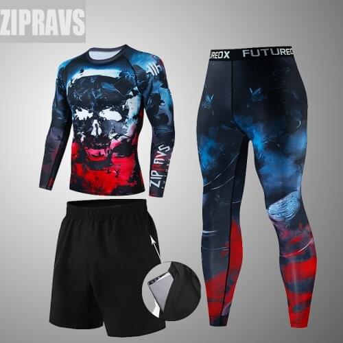 Compression Clothing Mens Sportwear Suit Jogging Thermal Underwear Suit MMA rashgard male Long sleeved tights leggings shorts