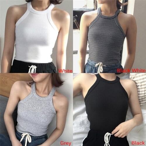 Summer Female Tanks Sleeveless Basic Solid T shirts Women Slim Halter Neck Off-shoulder Camisole Tops Tees 4 Clour
