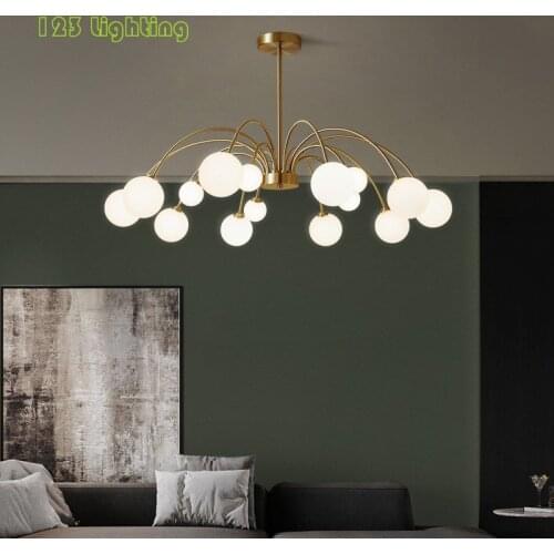 Copper LED Chandeliers Foyer Living Room Dining Room Lamp White Glass G9 Bulb 110/220V Home Lighting Fixtures Gold Metal