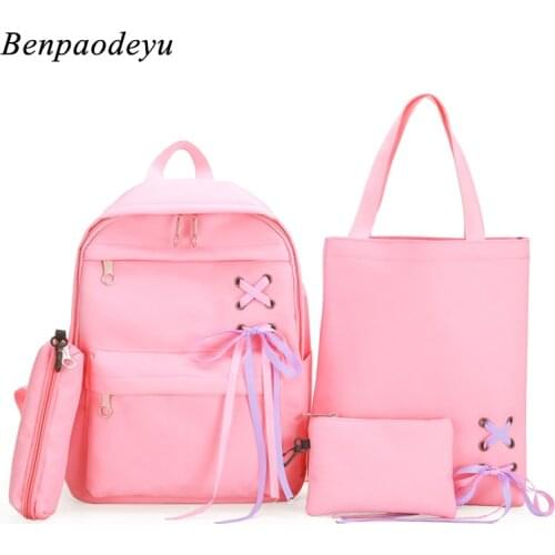 Fashion Backpack Women Leisure Backpack Girls School Bags Casual Canvas Student Backpack Teenage Girls Children Bags 4 Pcs/Set