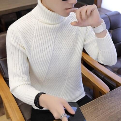 Striped Turtleneck Mens Sweaters Wool Pullover Sweater Male Oversized Turtle Neck Men Sweter Pull Jumper Korean Style White
