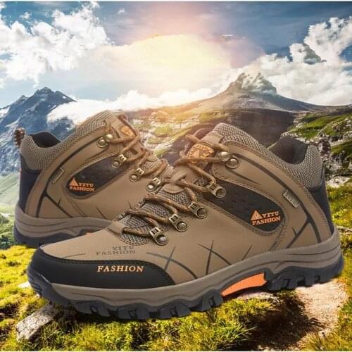High-cut Waterproof Outdoor Hiking Boots for Men Big Size Fleece Warm Winter Sneakers Non-slip Climbing Mountain Boots