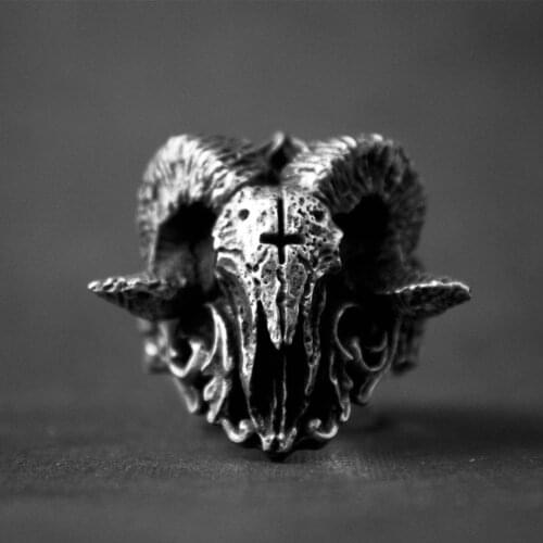 Unique Punk Gothic Satanic Demon Sorath Skull Ring Men Stainless Steel Biker Ring Baphomet Fashion Jewelry Gift