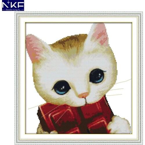 NKF Lovely Cat Cross Stitching Handmade Craft Needlework Cross-Stitch Embroidery Kit Cross Stitch for Home Decor