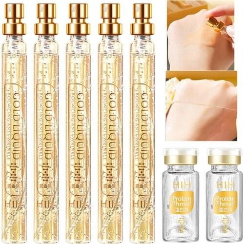 Gold Protein Peptide Essence Set Collagen Line+24k Gold Essence Liquid Hydrating Moisturizing Anti Aging Wrinkle Skin Face Serum