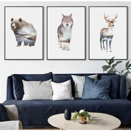 Wild Animal Wall Art Wolf Picture Canvas Painting , Black and White bear Photo Canvas Print and Poster Home Room Art Wall Decor