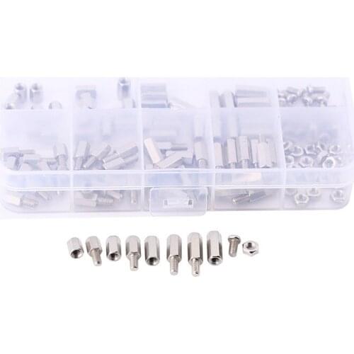 New 200Pcs/Set M3 Hex Nut Spacing Screw Male Female Threaded Pillar Pcb Pc Motherboard Nickel Plated Standoff Spacer Kit
