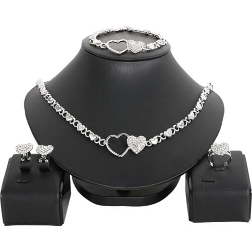 Wholesale Dubai Silver Color Jewelry Sets for Women I love YOU Necklace African Jewelry Set Nigerian Bridal Wedding Jewelry