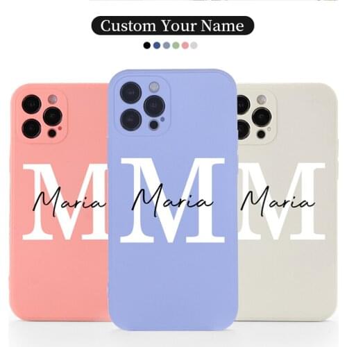Personalized Custom Initials Name Phone Case For iPhone 11 12 Pro Max Mini X XS XR 7 8Plus Original Liquid Silicone Cover Coque