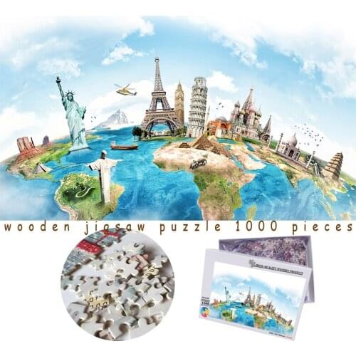 MOMEMO Travel In The World Puzzles Wooden 1000 Pieces Jigsaw Puzzle Adults 1000 Puzzle Toys Quality Customized DIY Toys Gifts