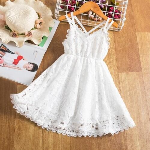 White Lace Dresses For Girls Flower Embroidery Summer Backless Clothes Kids Wedding Party Children Sling Vest Princess Sundress