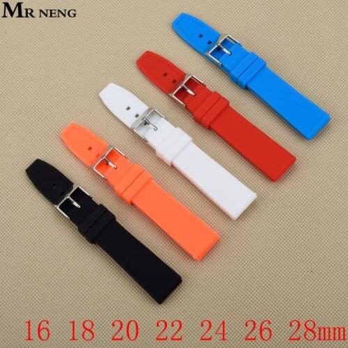 Rubber Silicone 16/18/20/22/24/26/28mm Solid Watch Black Red White Multi Color Army Military watchbands Strap Bands Buckle 20mm