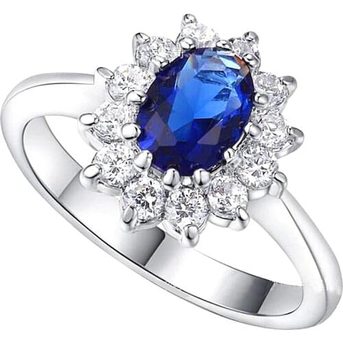 Luxury Female Solitaire Blue Sapphire Stone Ring 100% Real 925 Sterling Silver Wedding Rings For Women Big Oval Engagement Ring