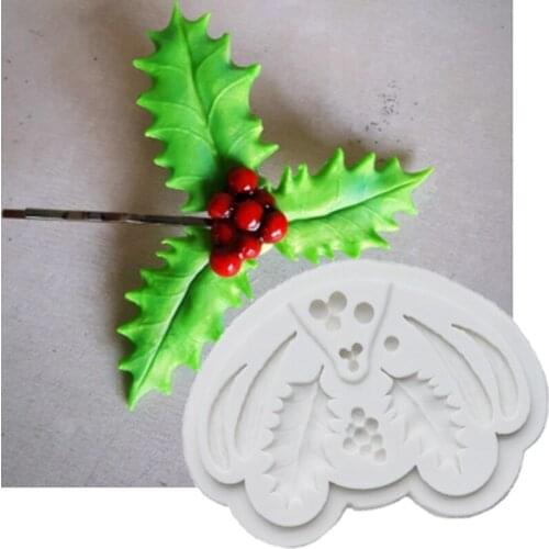 Christmas series Holly Molds Fondant Cake Decor Tools Silicone Molds Sugarcrafts Chocolate Baking Tools for Cakes Gumpaste Form