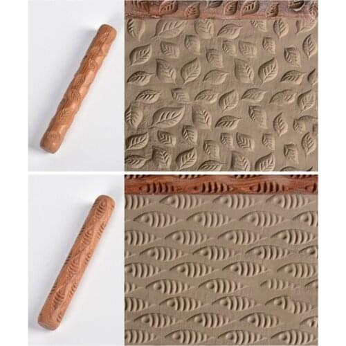 Wood Clay Texture Rolling Pin Emboss Pattern polymer clay roller Ceramic Pottery Tools