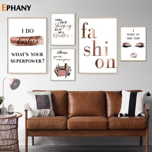 Modern Fashion Positive Quotes Painting Makeup Artwork Poster Canvas Print Beauty Salon Wall Art Picture Girl Room Decoration