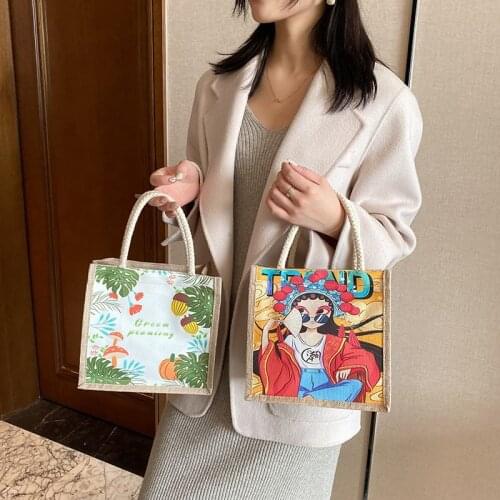 Shopping Bag Transformation Bag Linen Bag Hand-painted Jute Bag Handbag Linen Japanese Work Canvas Storage Bag