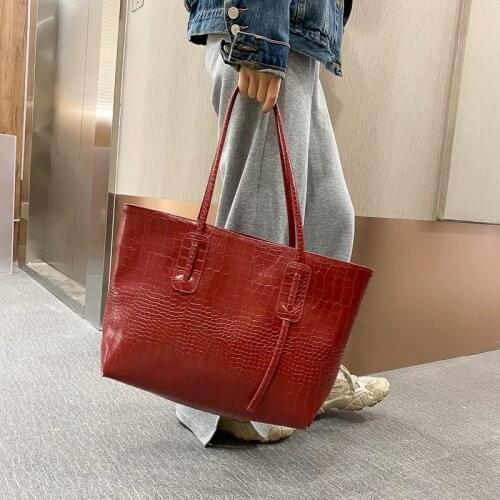 2021 Big New Women Shoulder Bag Stone Pattern Ladies Leather Bag Casual Women Zipper Handbag Famous Brand Totes Black Red Colors