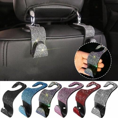 Car Back Seat Hook Bling Rhinestones Crystal Handbag Headrest Hanger Car Accessories Car Clips Seat Back Hooks