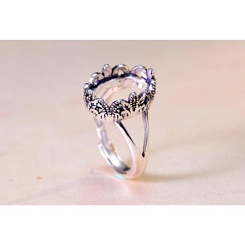 Ring Blank (10x14mm Oval Blank) Adjustable Thai Sterling Silver Ring Base Oval Cabochon Ring Setting R209B
