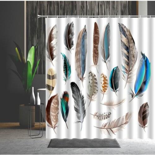 Bohemian Style Bath Curtains Folk-Custom Feather 3D Printing Pattern Bathroom Partition Shower Curtain With Hooks Multiple Size