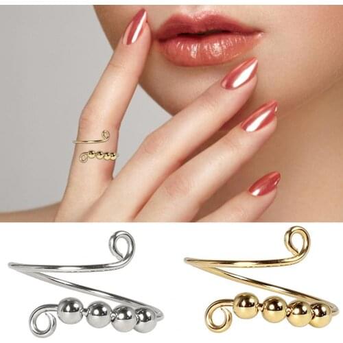 Women Fashion Rings Single Coil Spiral Beads Metal Party Resizable Rotate Anti-stress Fidget Opening Ring
