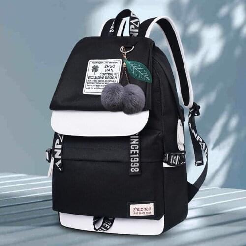 2021student Black Simple Fashion Backpack Female Net Red Schoolbag Large Capacity Harajuku Student Backpack Korean Campus