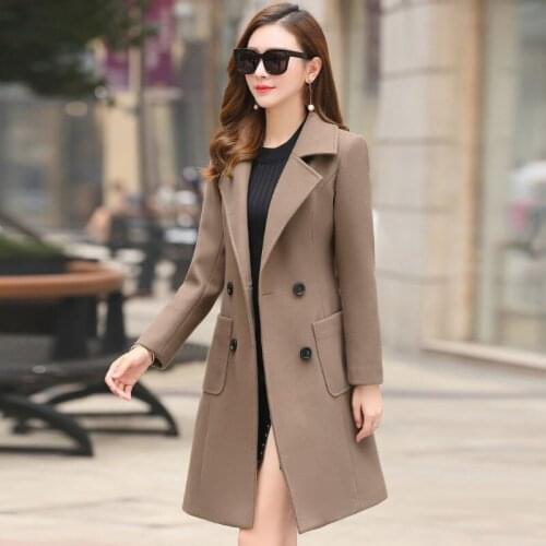 2020 Autumn Winter Fashion Korean Wool Jacket Women Solid Slim Turndown collar Long Coat Double-breasted Female Wool Outerwear