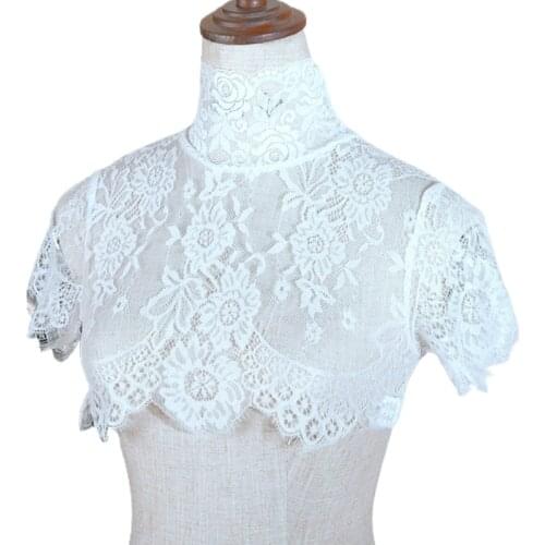 066F Women Detachable Fake Collar Half Shirt Blouse Sweet Crochet Sheer Eyelash Floral Lace Wedding Dress Dickey Neck Cover
