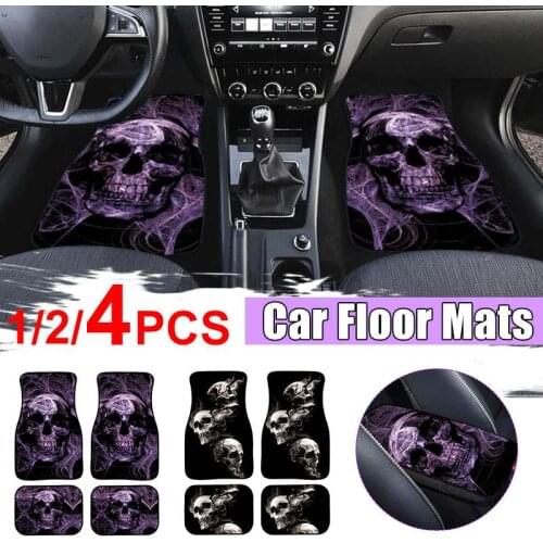 1PC/2PCS/4PCS Universal Skull Printed Car Floor Mat Auto Front & Rear Carpet Armrest Pad Automobile Carpet Cover