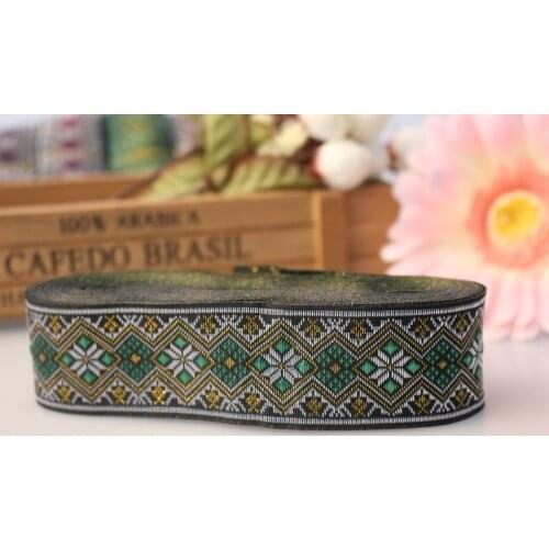 10yards/lot wide 3.5cm Woven Jacquard Ribbon classical design green for curtain and clothing accessory LS-1089