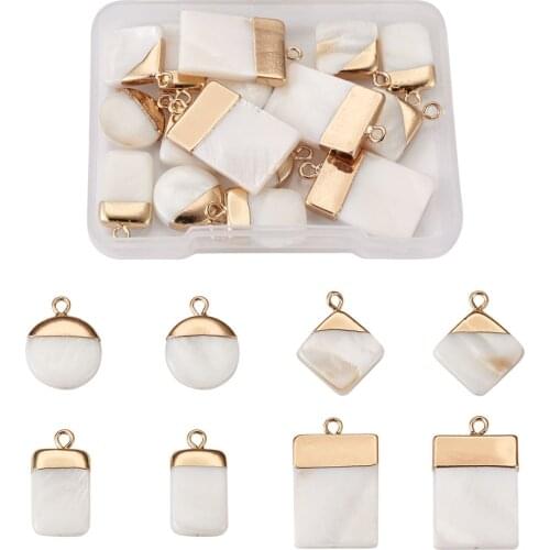 16pcs/box Mix Shape Electroplate Natural Freshwater Shell Pendants For DIY Bracelet Earring jewelry making Decor Accessories