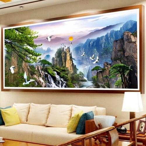 2019 top popular 5d diamond painting cross stitch Mountain view 5d diamond mosaic sale Mountain view livingroom wall sticker