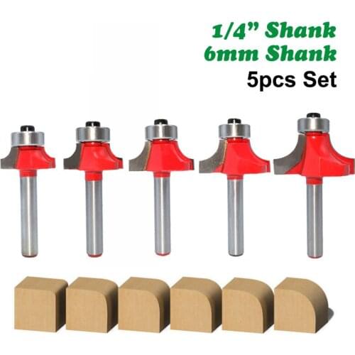 5PC/Set 1/4" 6.35MM 6MM Shank Milling Cutter Wood Carving Corner Round Over Router Bit with Bearing Cleaning Flush Woodworking