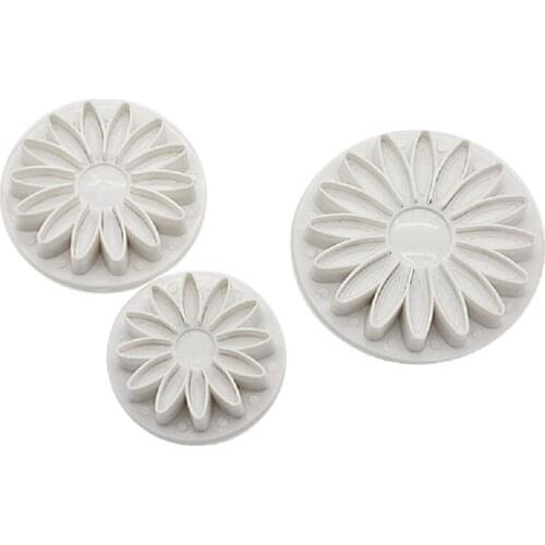 6set/Lot)Free Shipping FDA High Quality Plastic 3pcs Sunflower Shape Fondant Plunger Cutters Mold Set