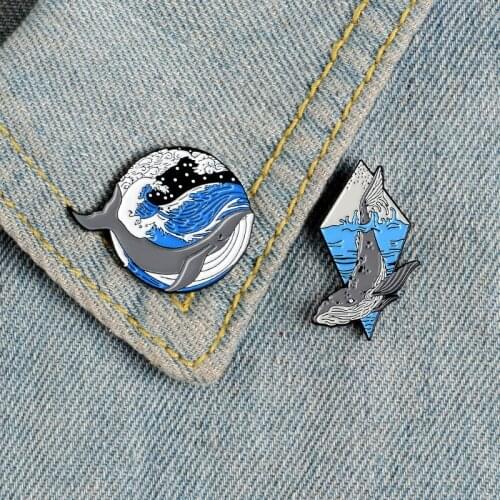 Whale and Ocean Enamel Pins Marine Animal Custom Brooches Lapel Pin Shirt Bag Deep Sea Badge Freedom Jewelry Gift for Friends