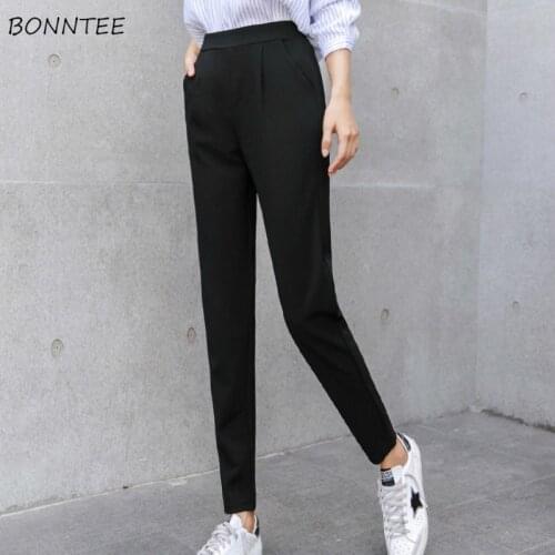 Pants Women Simple Leisure Korean Style Straight All-match Student Fashion Elegant Womens Trousers Pockets Solid High Quality