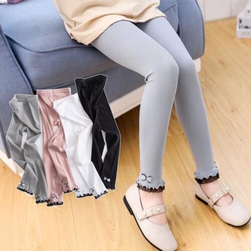 Autumn new arrival children leggings super stretch cotton casual fashion cute lace bow girls trousers kids baby pants