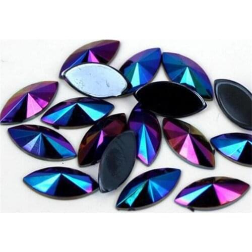 DIY Bling Black AB Color Horse Eye Point Face Faceted Acrylic Rhinestone Flatback Acrylic Stone for Hand Craft Art Decoration