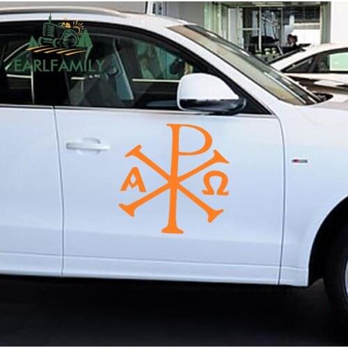 EARLFAMILY 42cm X 42cm Devout Faith Ancient Christian Chi Rho Px Symbol Car Sticker for Bumper Reflective Vinyl Decal 10 Colors
